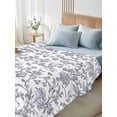 thumbnail image 4 of Twin XL Size Flat Sheet Only, Haze Blue Flower Soft Brushed Microfiber Bed Sheets, Vintage Farmhouse Boho Leaf Plant Hotel Quality Breathable Bedding Top Sheet, Easy Care, 66"x102", 4 of 9