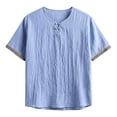 thumbnail image 3 of JTSRKL Crinkled Vintage Shirts for Men Solid Short Sleeve Crewneck Tees Lightweight Breathable Summer Casual Relaxed Wrinkle Texture Tops Sky Blue XS, 3 of 4