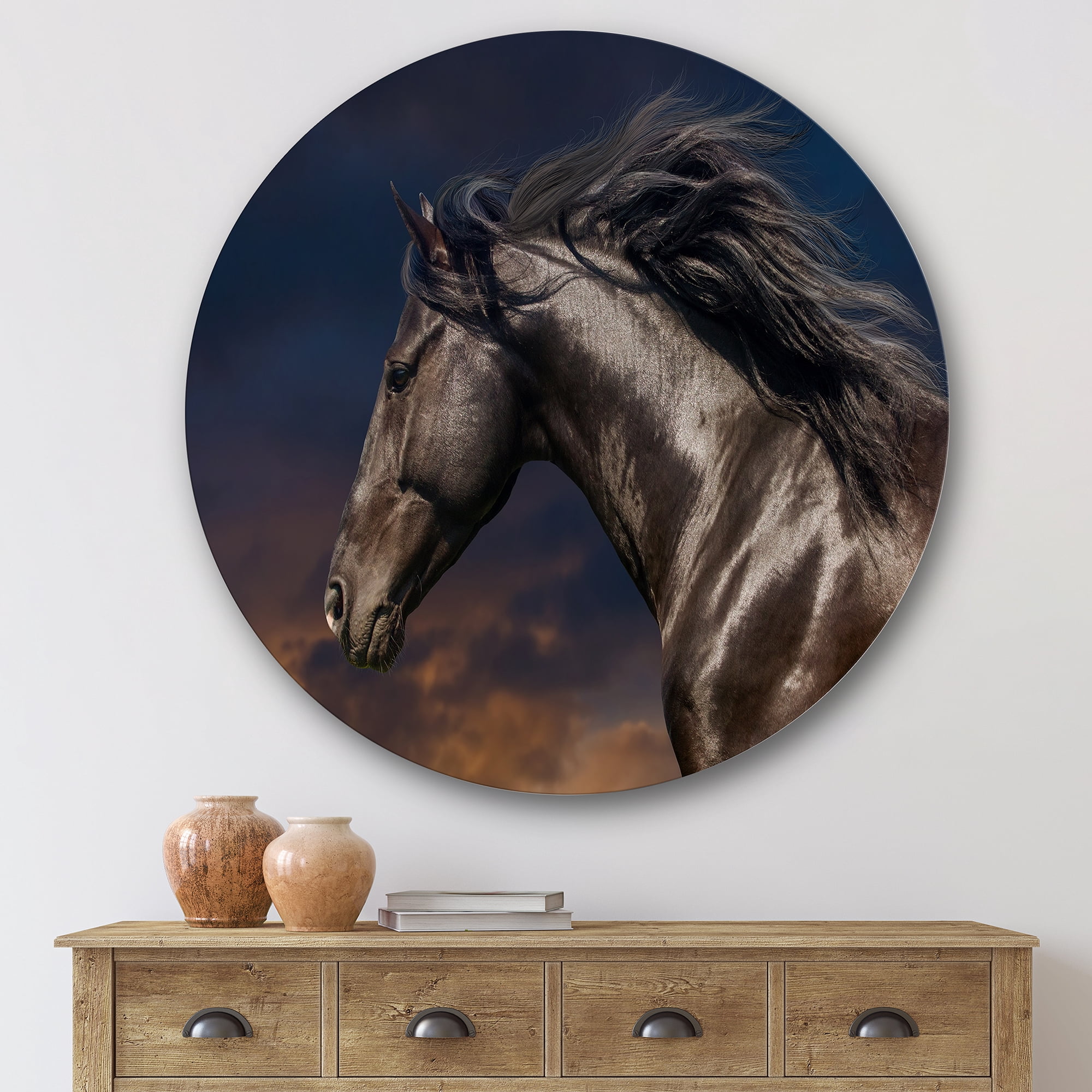 Designart 'Close Up Of Thoroughbred Nonius Stallion Horse III' Farmhouse Circle Metal Wall Art 29x29 - Disc of 29