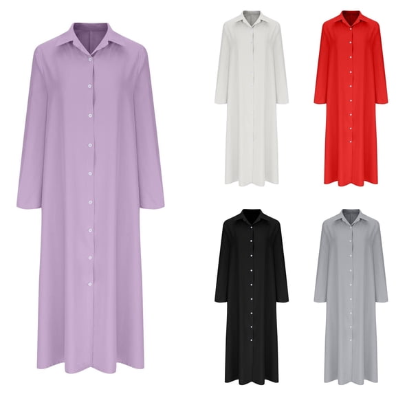 YHAJDS Women's Casual Dress,Maxi Dress Long Sleeve V Neck Solid Color Women's Dresses Floor Length Casual Comfortable Fall Dresses for Women