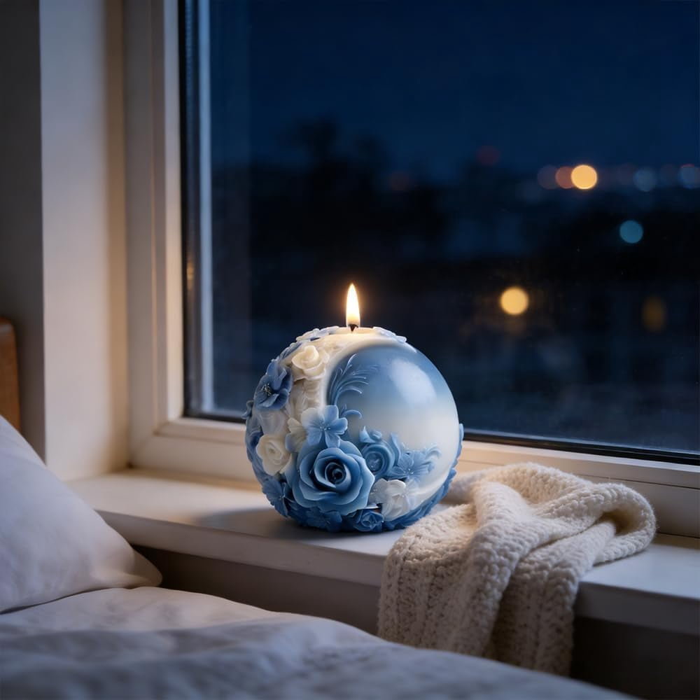 Spherical Moon Flower Silicone Mold Candle Molds for Crafts 3D Silicone Molds with Moon Rose Relief Home Decorations Flower Candle Mold DIY Soap Gypsum Scented Candles Resin Casting Ornaments Mould