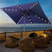 6.5x10ft Outdoor Rectangle Solar Power ​LED Lighted Patio Umbrella with Crank Tilt for Table Market Beach Pool, Navy Blue