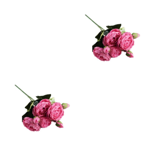 Advancent Peonías artificiales Flores de seda Simulación falsa Ramo de rosas de imitación Centro de táctil real Arreglos para el hogar Rosa Rosa roja 2Conjunto