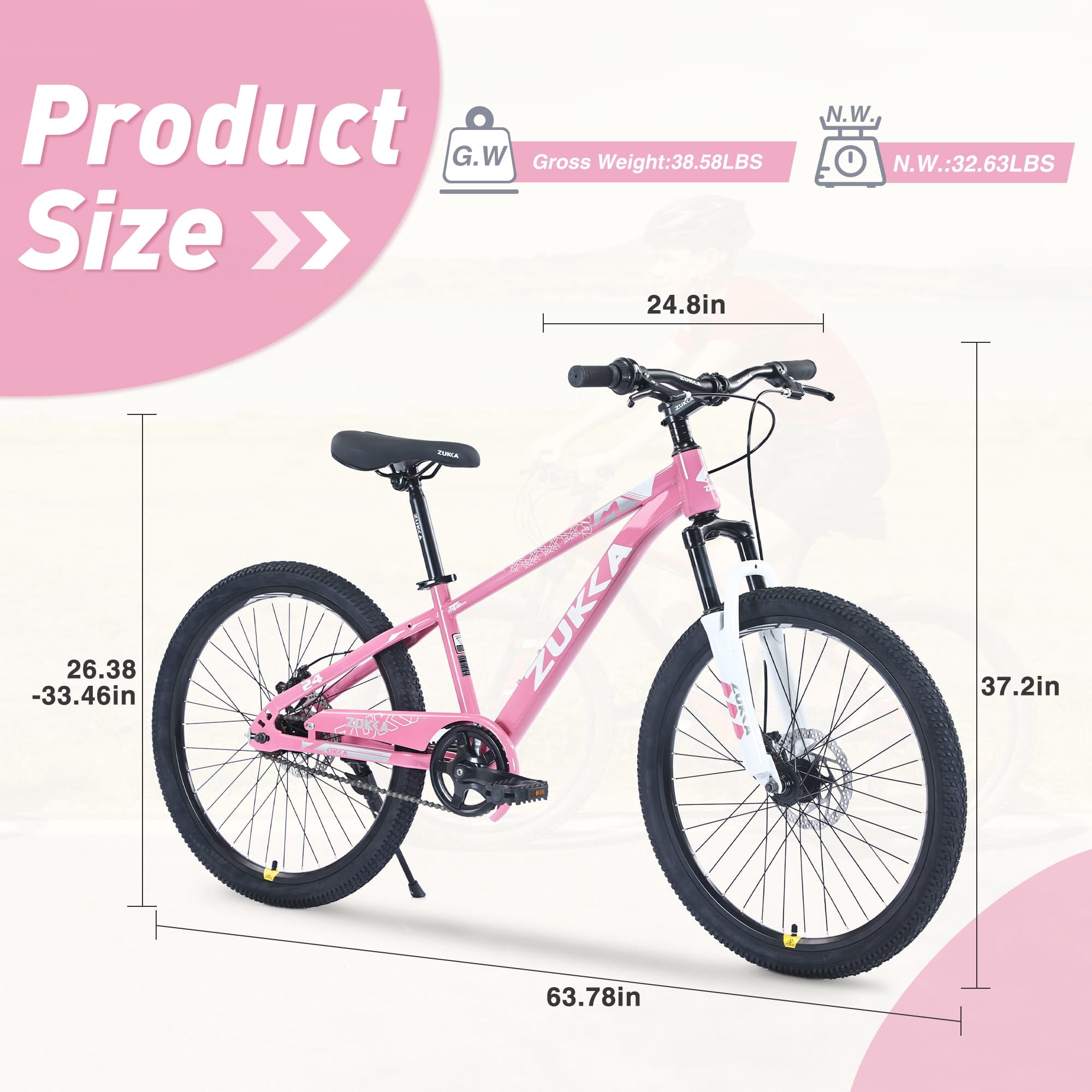 24 Inch Mountain Bike for Kids 9-12 Years, Steel Frame Kids Bike with Dual Disc Brakes, 24" Youth Bicycle with Suspension Fork