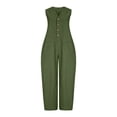 thumbnail image 6 of Summer Jumpsuits for Women Dressy 100% Cotton Loose Casual Pockets Solid Color Sleeveless Bodysuit with Three-Quarter Pants, 6 of 6