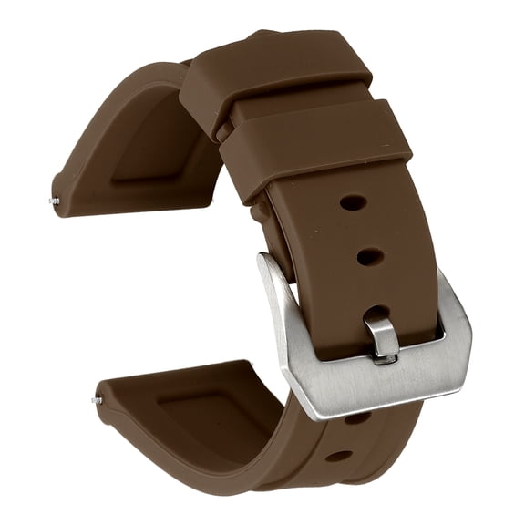 Uxcell Silicone Watch Bands 24mm Width Waterproof Quick Release Rubber Watch Bands with Silver Buckle for Men Women, Brown