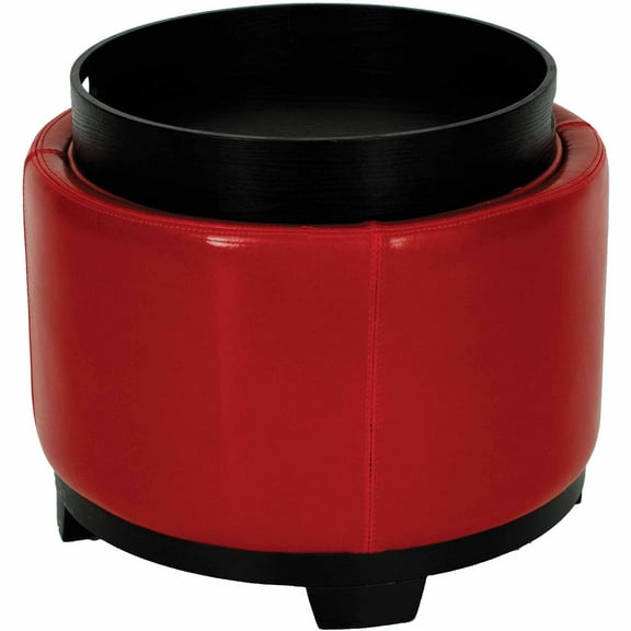 SAFAVIEH Round Modern Glam Storage Tray Ottoman, Red