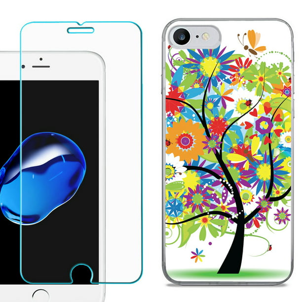 For Apple Iphone Se Case Slim Fit Tpu Phone Case With Tempered Glass Screen Protector By Onetoughshield Colorful Tree Walmart Com