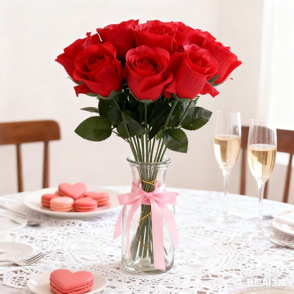 30pcs Realistic Red Artificial Roses - Lifelike Silk Rose Flowers for Home Wedding Party Table Decor, Faux Rose Bouquet for Valentines Anniversary DIY Floral Arrangement Decoration Supplies, Red