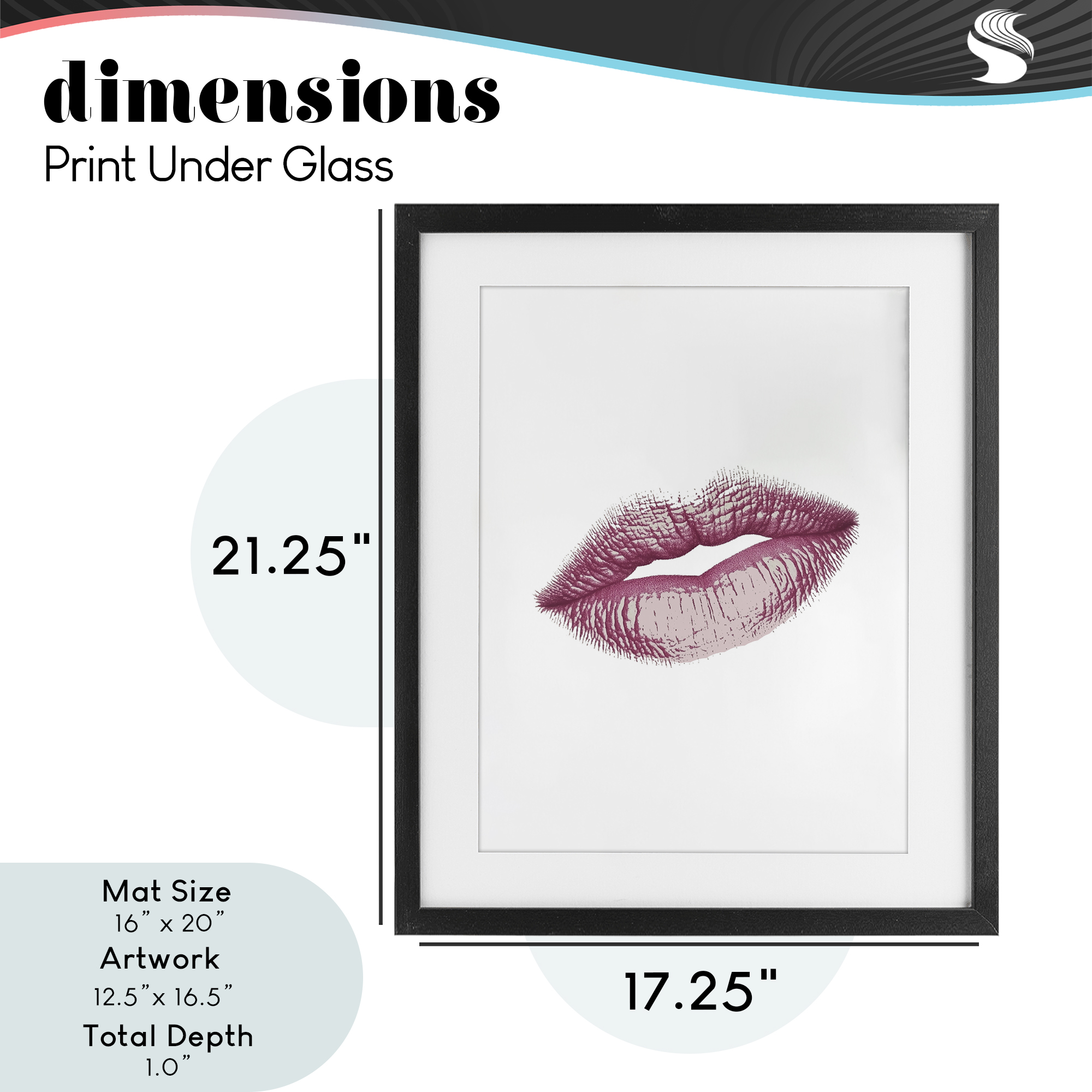 Feminine Pink Lips Glam Black Framed Print Under Glass, design by Christine Simpson Art