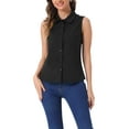 thumbnail image 1 of INSPIRAR CHIC Camiseta sin mangas para mujer con cuello Peter Pan, camisa de chambray, color negro, 1 of 6
