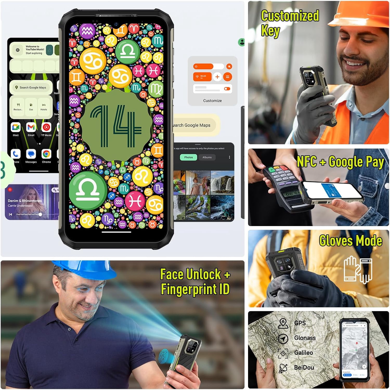 Ulefone Armor 22 Rugged Phone, IP68/IP69K, 64MP Wide-Angle & 64MP Night Vision Camera, 16GB 128GB MTK Helio G96, 6600mAh, 33W Fast Charging,Green,128GB
