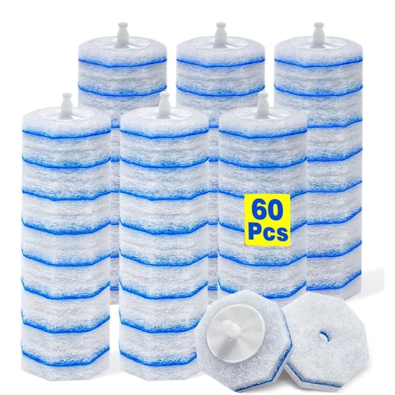60PCS Toilet Bowl Wand Refills, Replacement Heads for Bathroom Washroom Cleaning Pads, Disposable Toilet Brush Refills Set with Holder