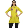 thumbnail image 5 of Phagun Women's 3/4 Sleeve Yellow Shirt Cotton Modal Rose Embroidered Tunic Top-4, 5 of 9