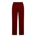 thumbnail image 4 of Women's High Waisted Dress Pants Stretch Wide Leg Sweatpants for Casual, Work, Streetwear Elastic Waist Straight Trousers with Pockets Wine L, 4 of 6