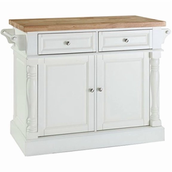 Crosley Furniture Oxford Wood Butcher Block Top Kitchen Island in White