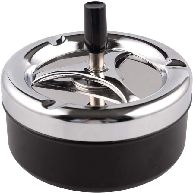 Cenicero de cigarrillos de mesa moderno de acero inoxidable con empuje hacia abajo con bandeja giratoria, cenicero de cigarrillos para uso en interiores o exteriores, soporte para cenizas para fumadores, cenicero para fumar de escritorio para oficina en casa