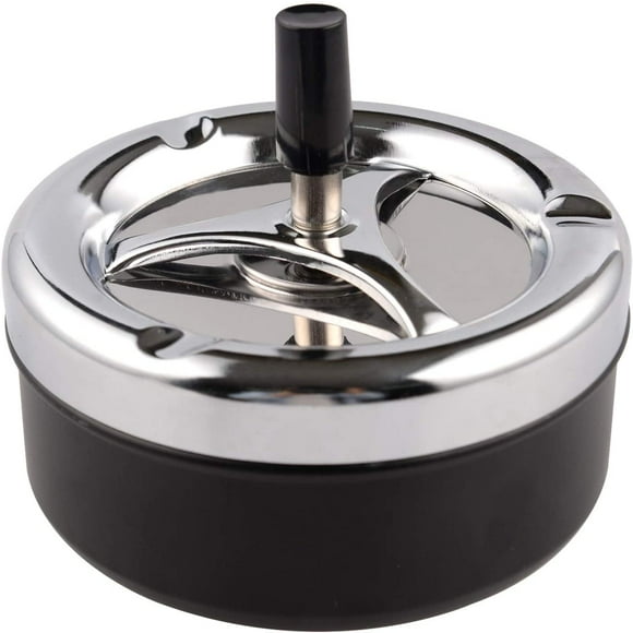 Round Push-down Stainless Steel Modern Desktop Ashtray with Rotating Tray, Ashtray for Indoor or Outdoor Use
