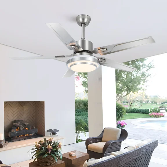 More Change 52" Remote Control LED 3-Color Change Ceiling Fan Light Stainless Steel Blade