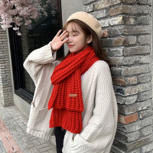 Bufanda de punto de lana gruesa para mujer, estilo coreano, de invierno, cálida, de estilo japonés, para estudiantes, de color sólido, a la moda