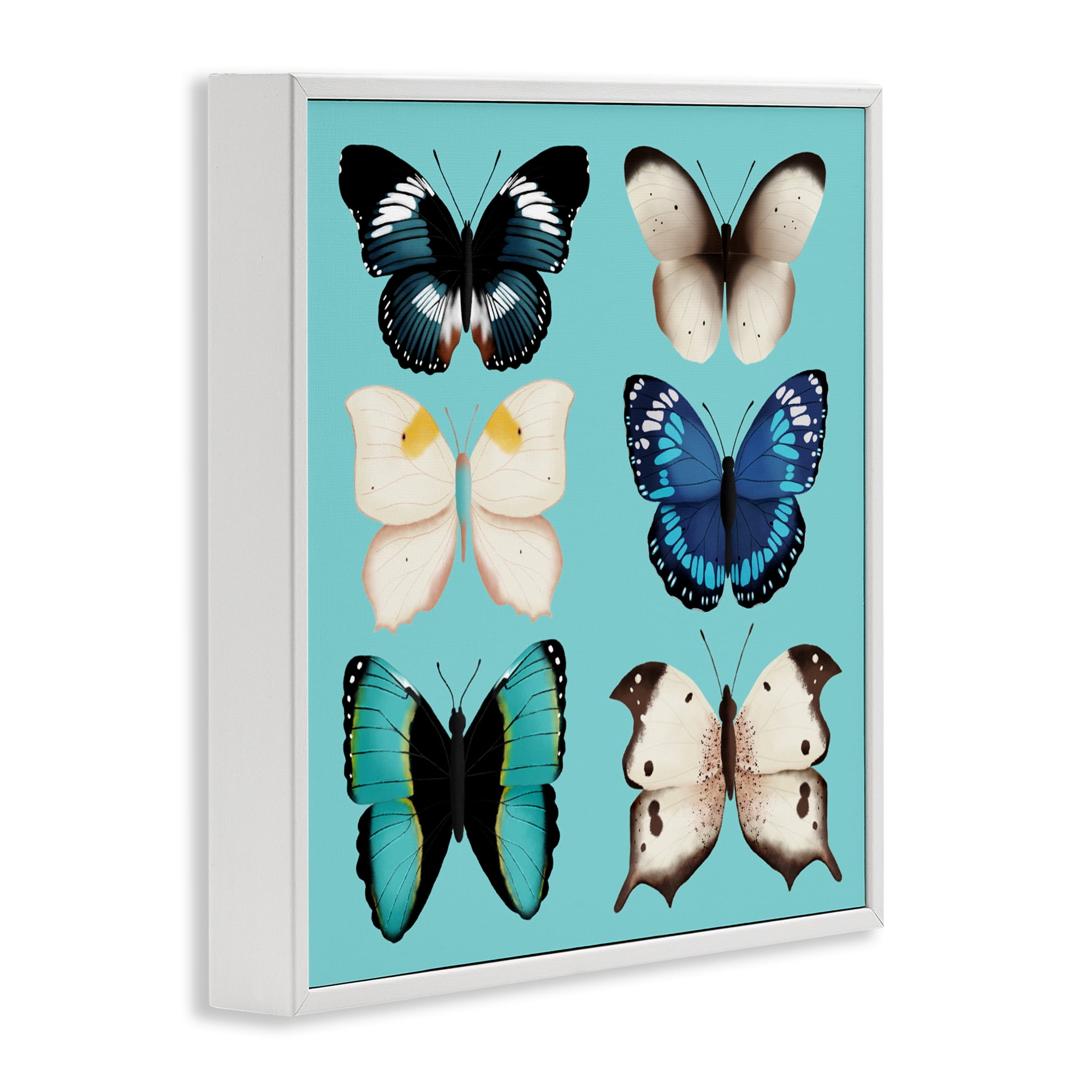 Stupell Industries Six Diverse Butterflies on Turquoise White Framed Giclee Art, design by Metka Hiti
