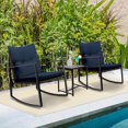 thumbnail image 4 of 3 Piece Rocking Bistro Set Wicker Patio Outdoor Furniture Porch Chairs Conversation Sets with Glass Coffee Table, 4 of 8
