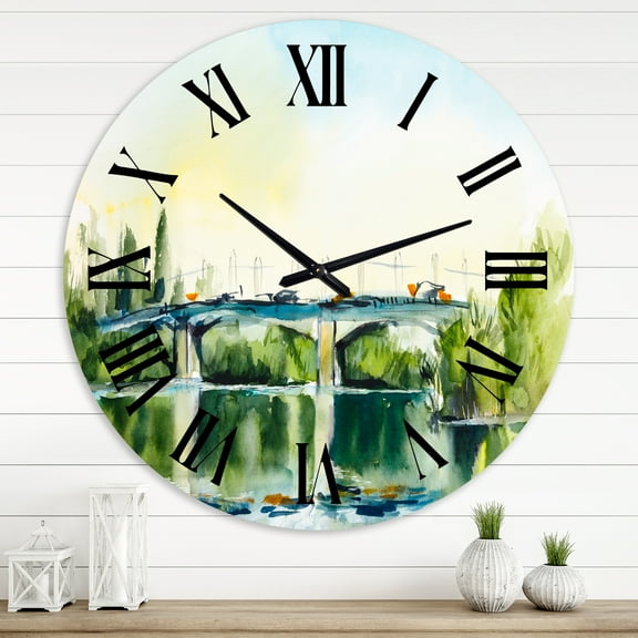 Designart 'Landscape With Old Bridge In The Countryside' Traditional Wall Clock