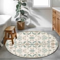 thumbnail image 4 of Bohemia Pattern Round Area&nbsp;Rug 4ft Blue Retro Boho Ethnic Farmhouse Floral Non-Slip&nbsp;Washable Circle Rugs Soft Felt Indoor Floor Mat for Bedroom Kitchen Living Room Bathroom, 4 of 9