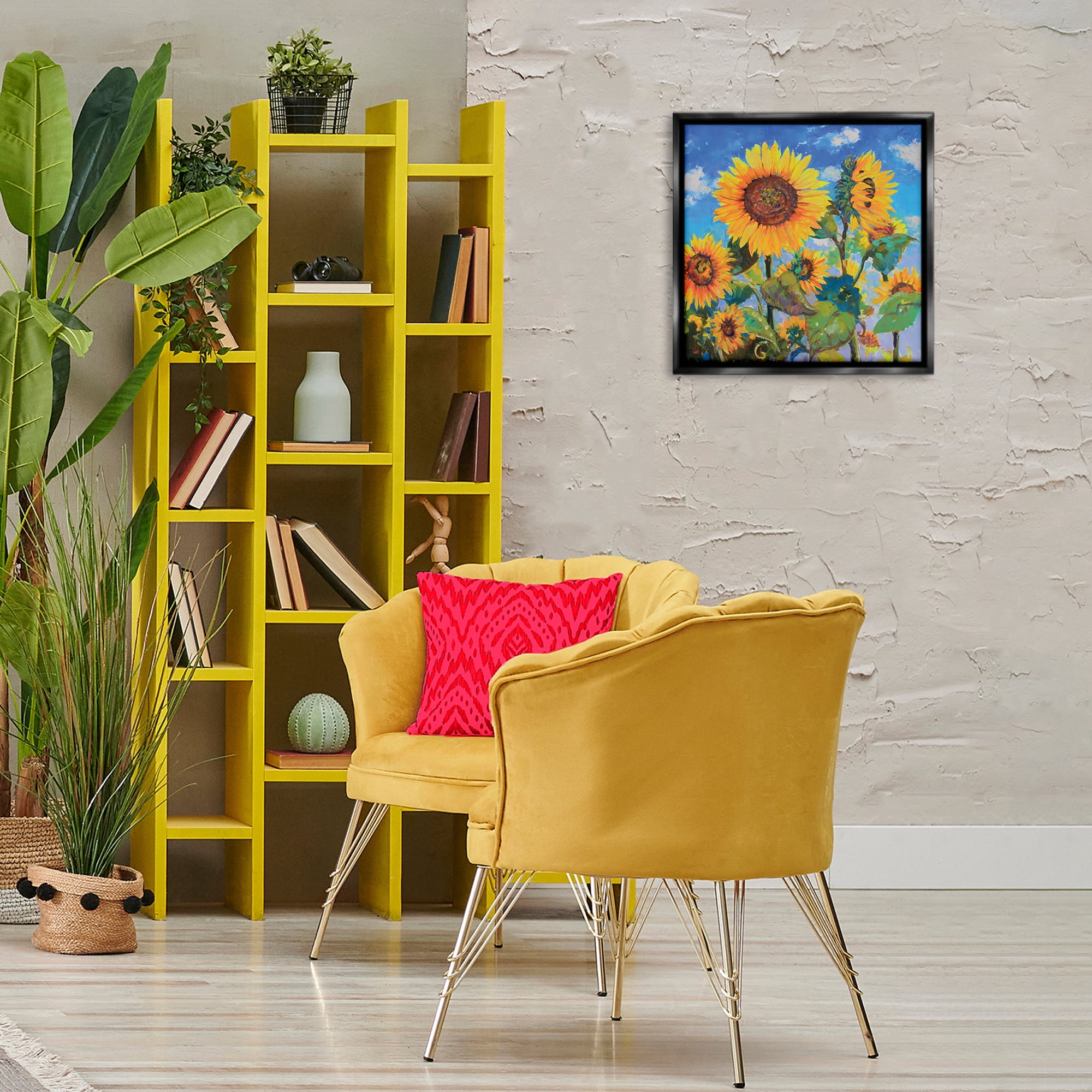 Stupell Industries Lost Acres Sunflowers Plants & Flowers Painting Black Floater Framed Canvas Art Print Wall Art, 18 x 18