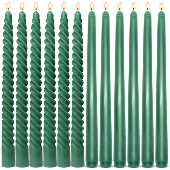Candle Sihuida, 12 unidades, forma cónica, color verde cazador, 25 cm, sin goteo