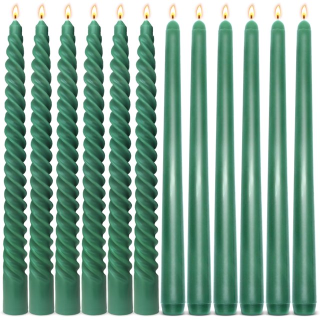 Candle Sihuida, 12 unidades, forma cónica, color verde cazador, 25 cm, sin goteo