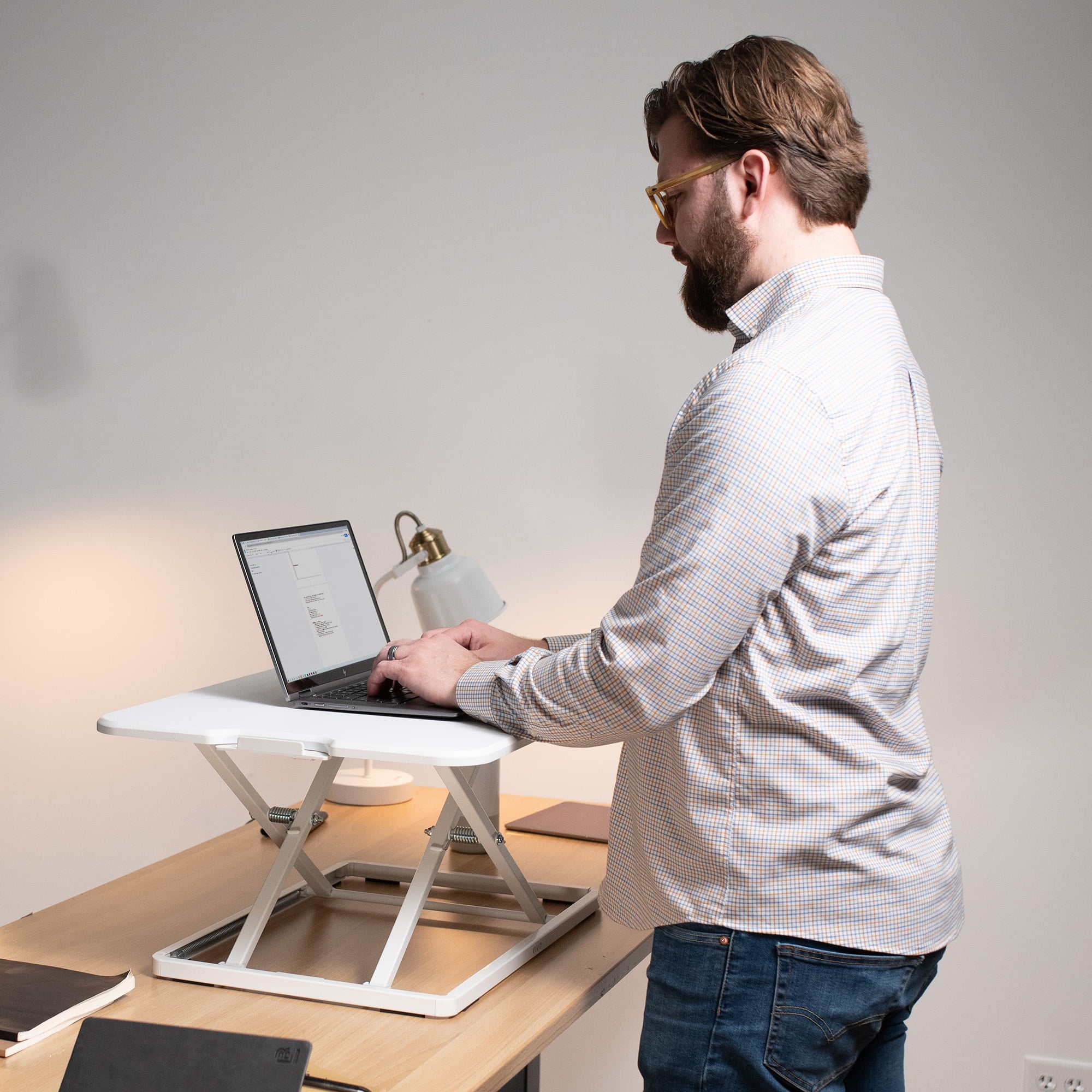 VIVO White Ultra Slim 26" Desktop Converter, Sit Stand Tabletop Monitor Riser