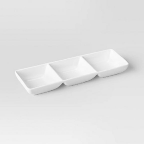 Porcelain 3-Section Divided Serving Tray White Party Platter, Rectangle, Oven & Microwave Safe