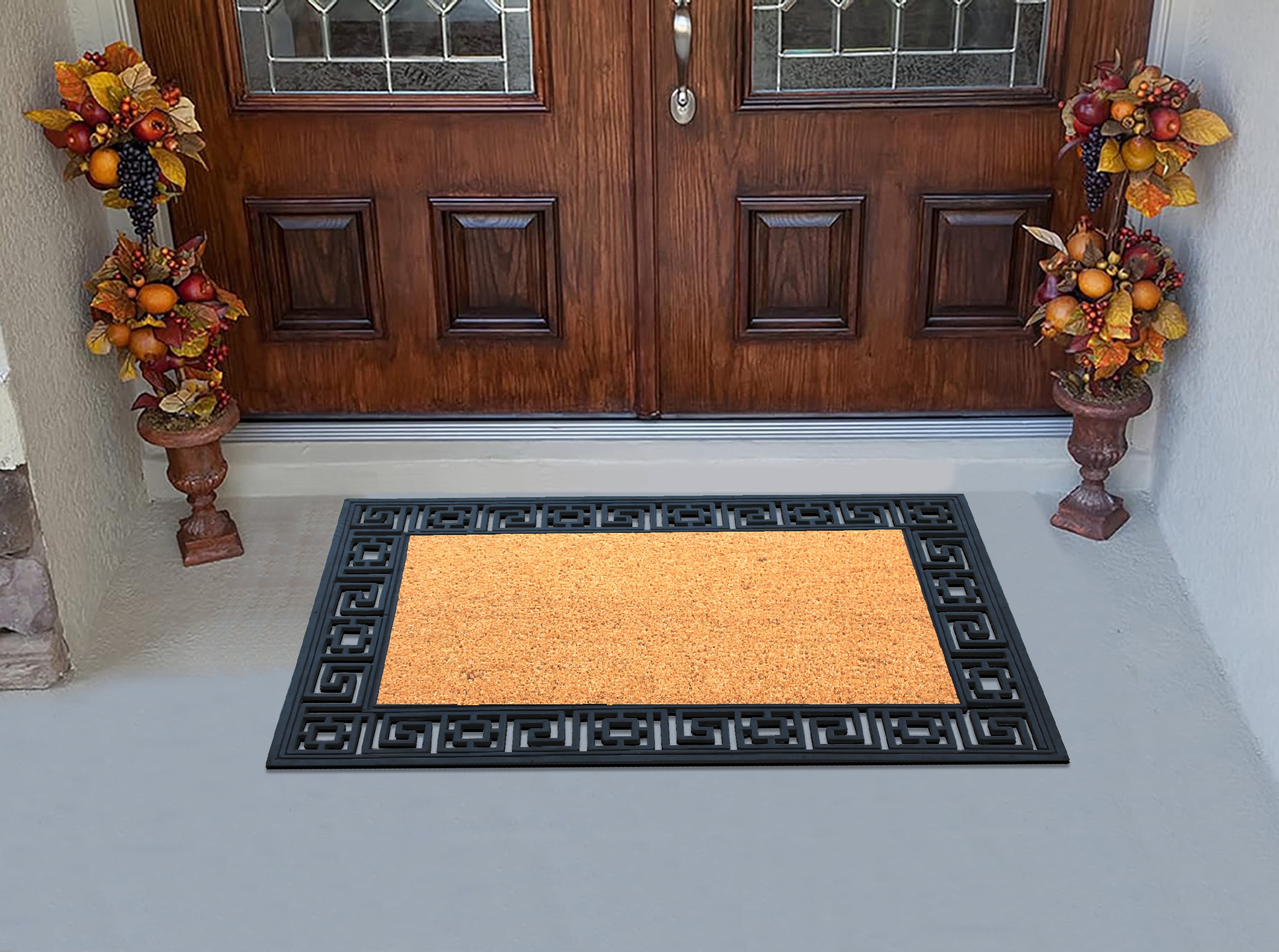 A1 Home Collections 36"×24" Natural Coir & Rubber Doormat - Decorative Welcome Design, Heavy Duty Coconut Fiber Entry Mat with Non-Slip Backing - Anti-Shed Treated, Low Profile Outdoor Front Door Mat