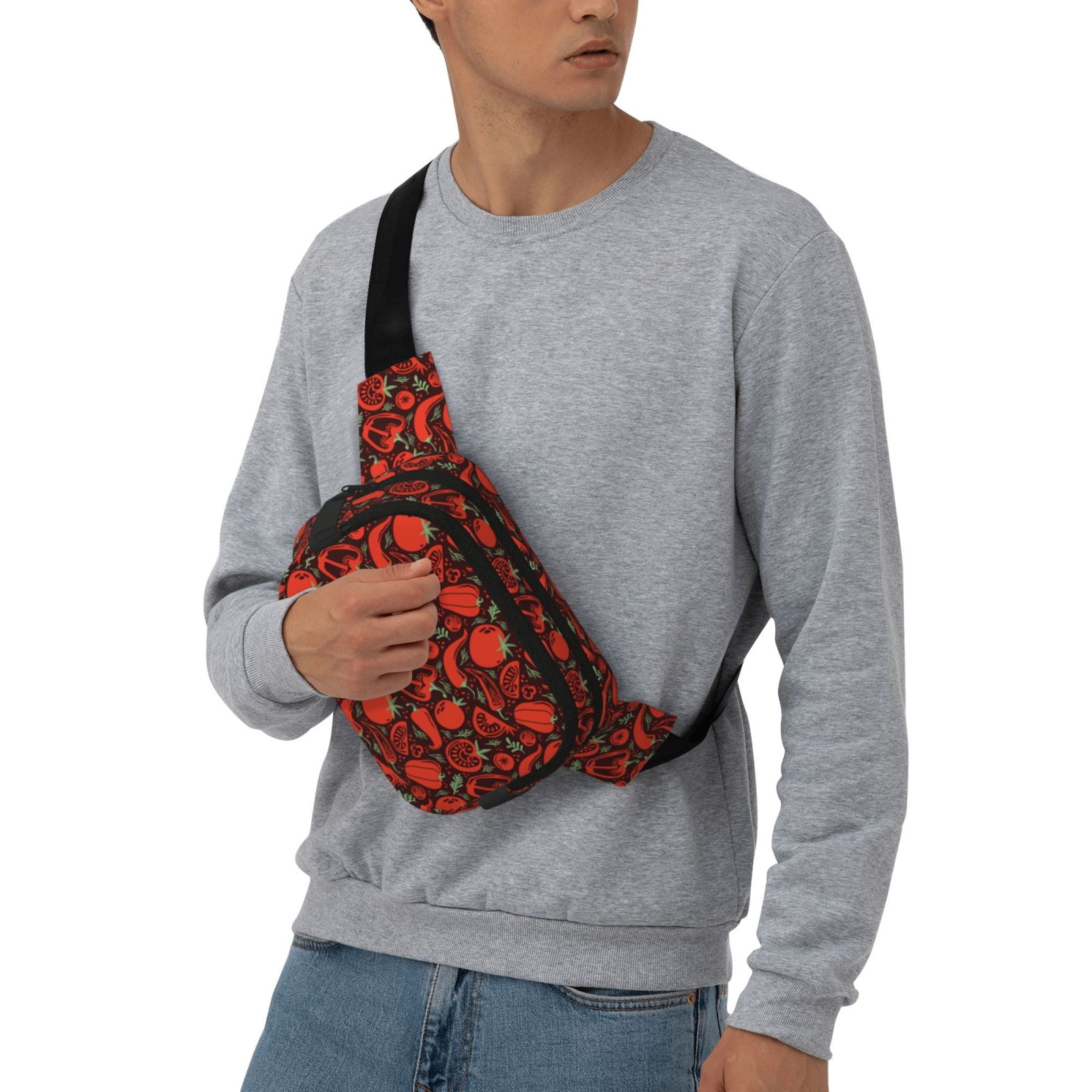 Picia Tomatoes And Chili Print Square Double-Layer Waist Bag Mini Adjustable Waist Belt Bag Exercise Running Travel Hiking