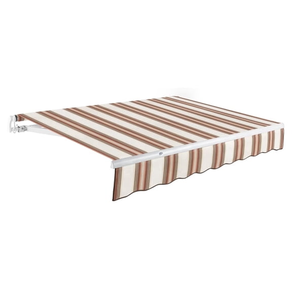 AWNTECH 10x8 Maui Manual Patio Retractable Awning Outdoor Canopy Sun Shade Without Aluminum Protective Hood, Brown and Terra Stripe