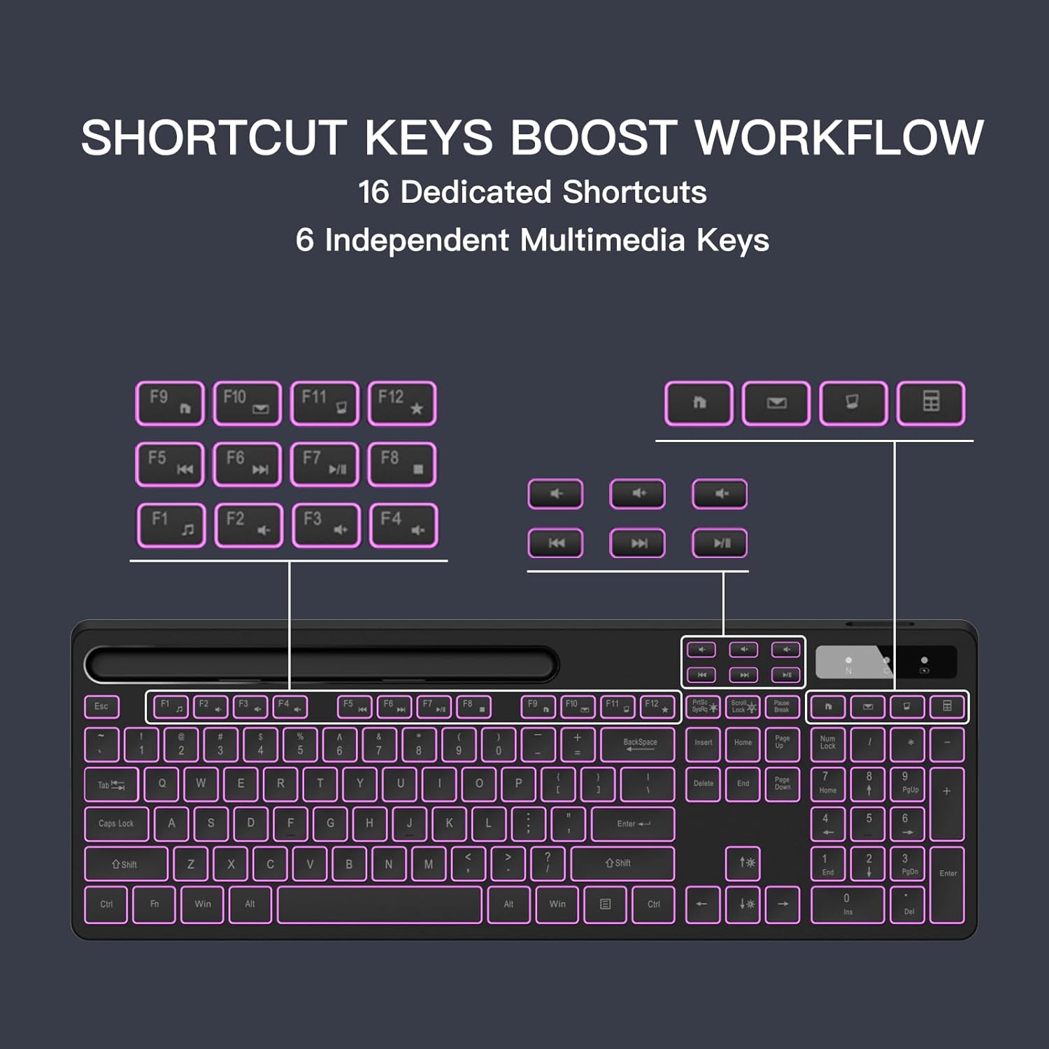 Marvo Wireless Gaming Keyboard with RGB Backlit and Phone Holder photo 8
