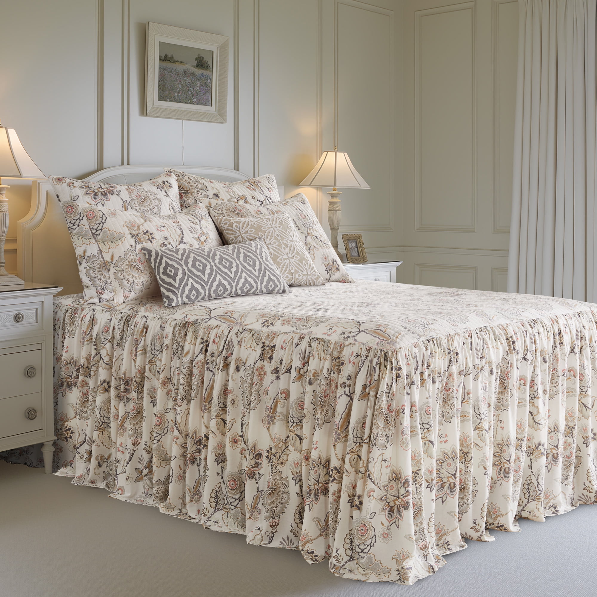Levtex Home - Ophelia Blush Bedspread Set - Twin Bedspread and One Standard Sham - Floral - Taupe Grey Cream Blush - Bedspread (80x110in.) and Sham (20x26in.) - Rayon/Cotton