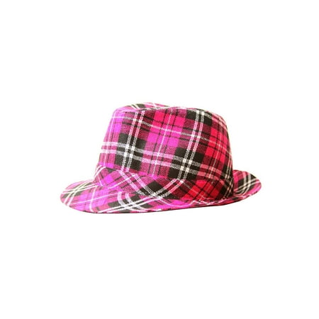 Hot Pink Plaid Design - TopHeadwear Fedora Plaid Design, Hot Pink Large
