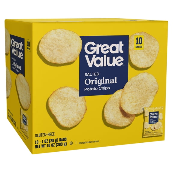 Great Value Original Salted Potato Chips, 1 oz, 10 Count Box
