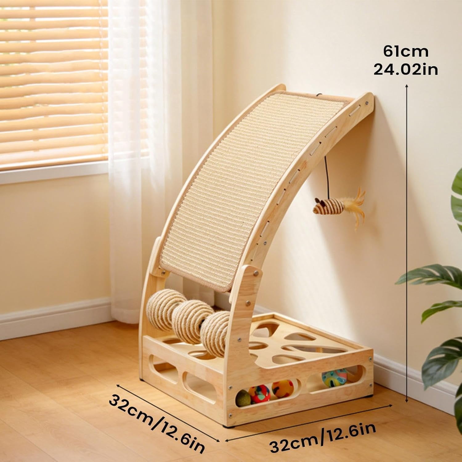 Cat Scratching Post with Fan Toy, Wear Resistant Lint Free