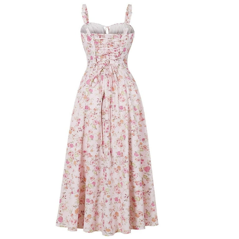 Sleeveless Boho Dress Women's Casual Loose Fit Summer Floral Print Sundress  for Beach Vacation Wear,Light pink XL - Walmart.com