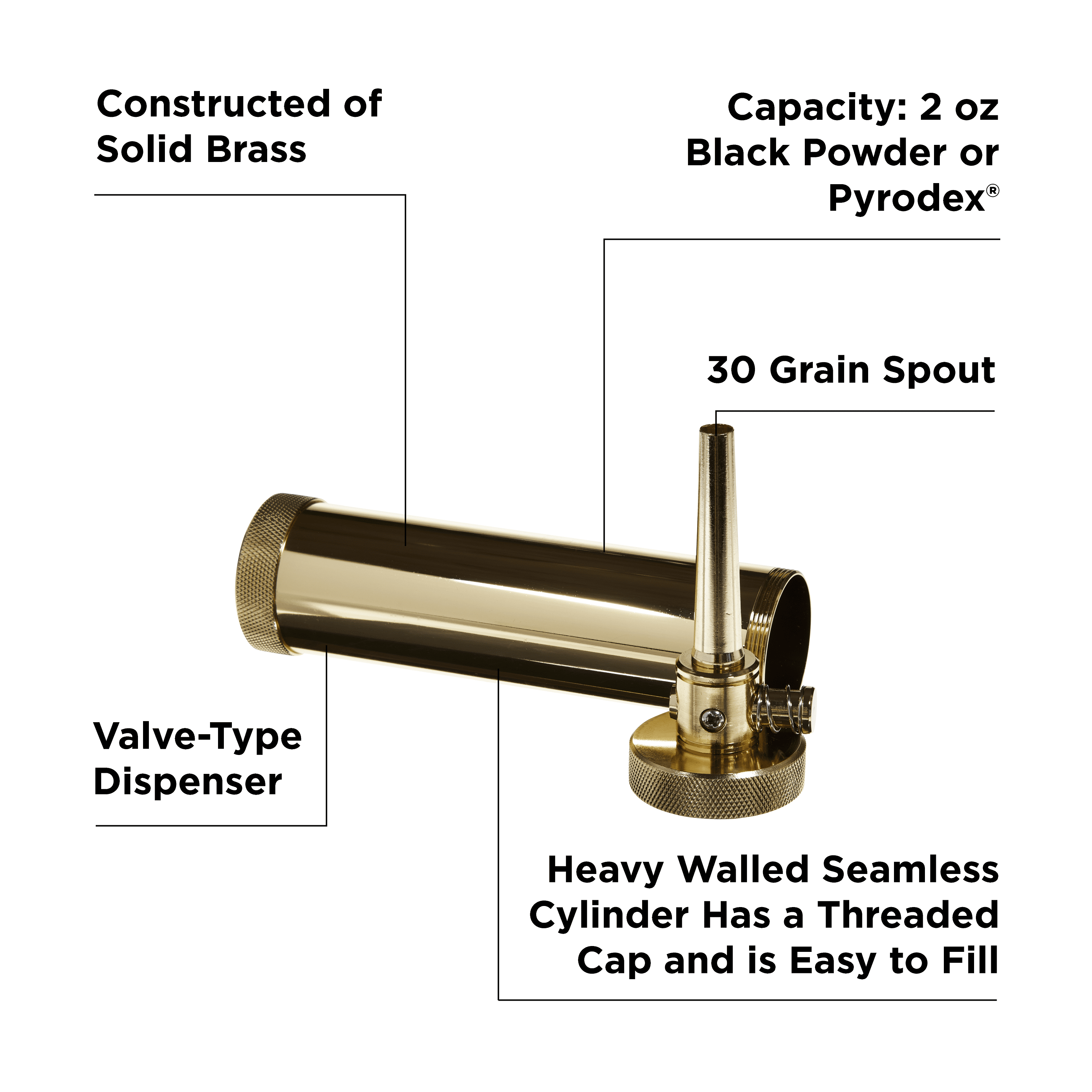 Thunder Cloud Brass Flask Muzzleloader, 30-Grain Spout, Gold/Brass