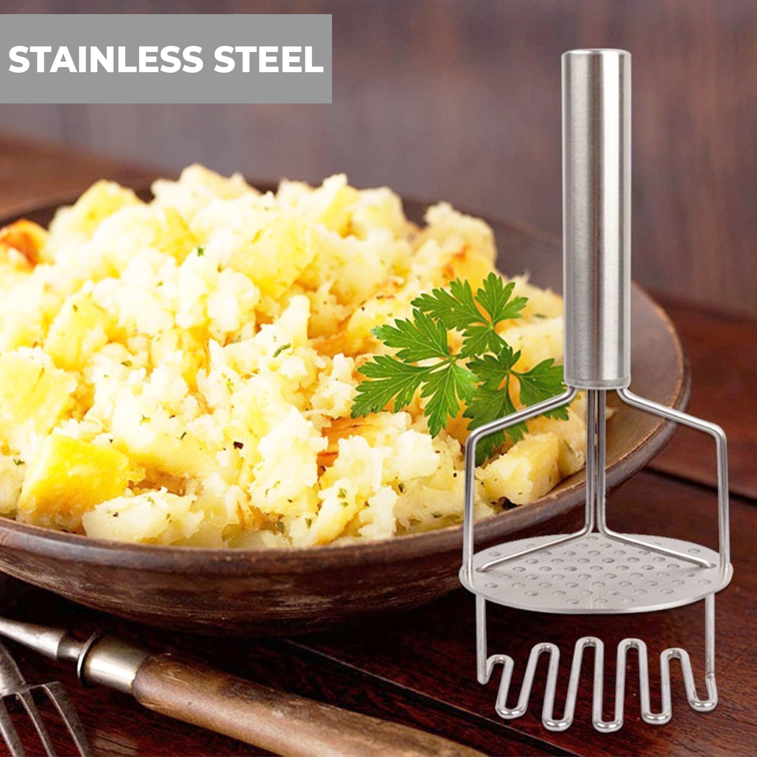 Golden Potato Masher Heavy Duty Stainless Steel Integrated Masher Kitchen Tool Potatoe Avocado Sweet Potato Beans Avocado Fruit Vegetables