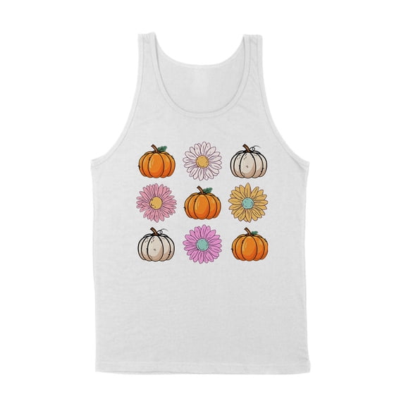 Fall Pumpkins and Flowers Tank Top Unisex Large White
