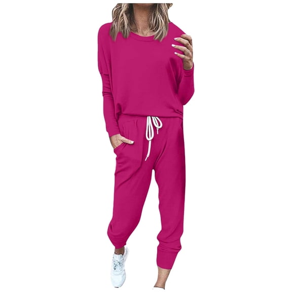 FADAACAI Womens Lounge Set Women's Two Piece Outfit Long Sleeve Crewneck Pullover Tops and Long Pants Tracksuit Sweatsuits Women 2 Piece Outfit Womens Sweatsuits Sets Pink XL Clearance！