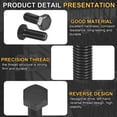 thumbnail image 3 of 5Pack M12-1.75 x 30mm Left Hand Hex Head Bolt, Black Oxide Carbon Steel Reverse Fully Threaded  Fastener Screws Bolts for Machinery, Automobiles and Construction, 3 of 6