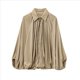 thumbnail image 3 of Chaqueta Abullonada para Mujer, Casual, con Mangas de Murciélago, Cuello Solapa, Cremallera, Chaquetas Urbanas Plisadas de Gran Tamaño Caqui L, 3 of 10