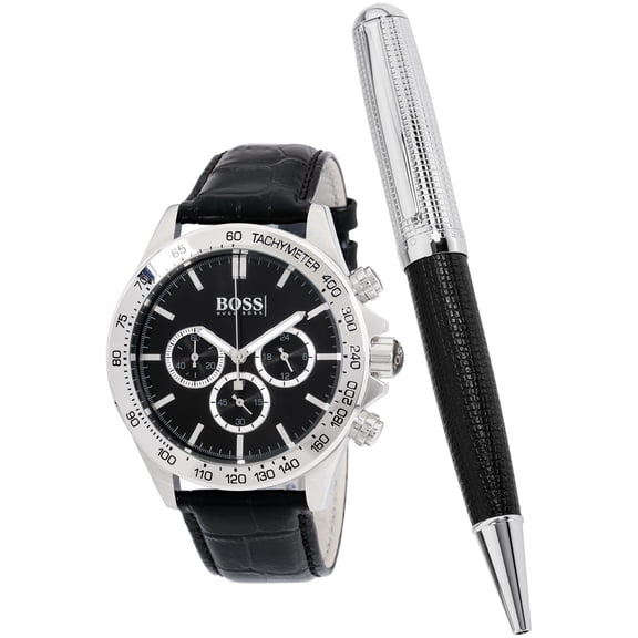 Chronograph Stainless Steel Mens Strap Watch Black Dial 1513178