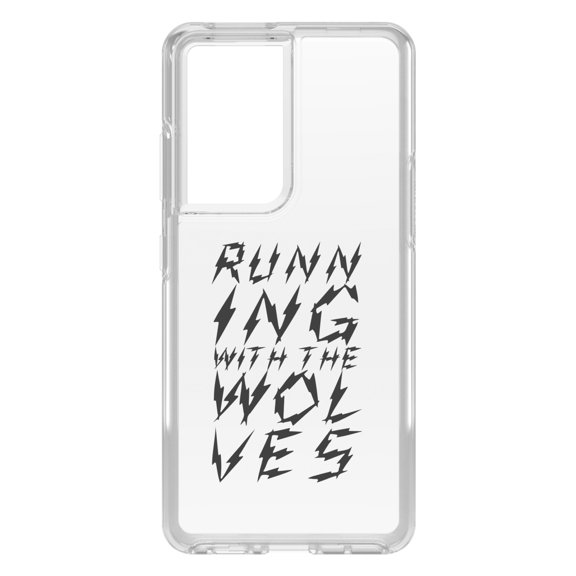 DistinctInk Clear Shockproof Hybrid Case for Galaxy S21 ULTRA 5G (6.8" Screen) - TPU Bumper Acrylic Back Tempered Glass Screen Protector - Running With the Wolves